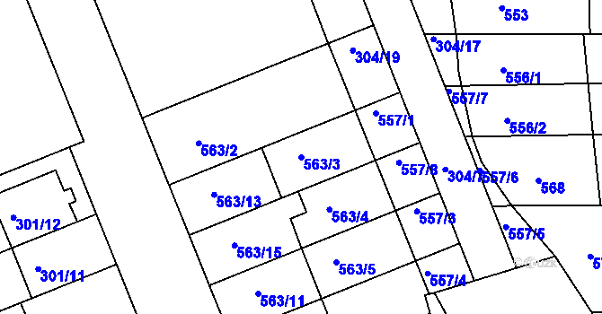 Parcela st. 563/3 v KÚ Nivnice, Katastrální mapa
