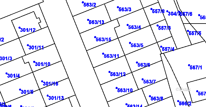 Parcela st. 563/11 v KÚ Nivnice, Katastrální mapa