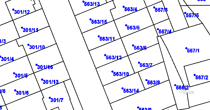 Parcela st. 563/12 v KÚ Nivnice, Katastrální mapa
