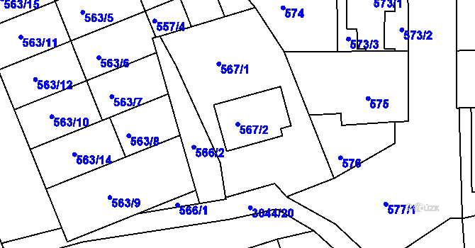 Parcela st. 567/2 v KÚ Nivnice, Katastrální mapa