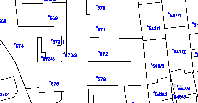 Parcela st. 572 v KÚ Nivnice, Katastrální mapa
