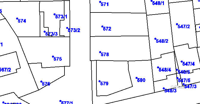 Parcela st. 578 v KÚ Nivnice, Katastrální mapa