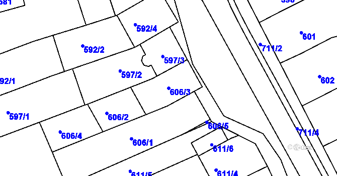 Parcela st. 606/3 v KÚ Nivnice, Katastrální mapa
