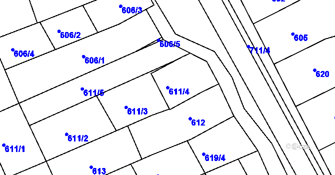 Parcela st. 611/4 v KÚ Nivnice, Katastrální mapa