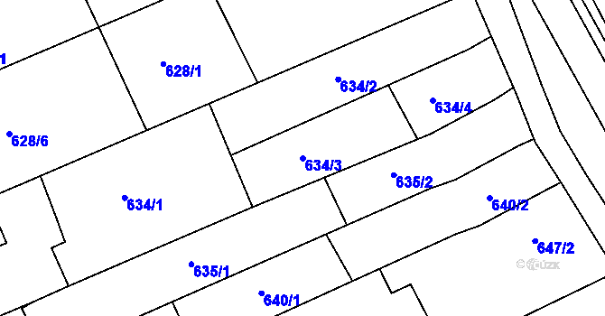 Parcela st. 634/3 v KÚ Nivnice, Katastrální mapa