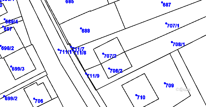 Parcela st. 707/2 v KÚ Nivnice, Katastrální mapa