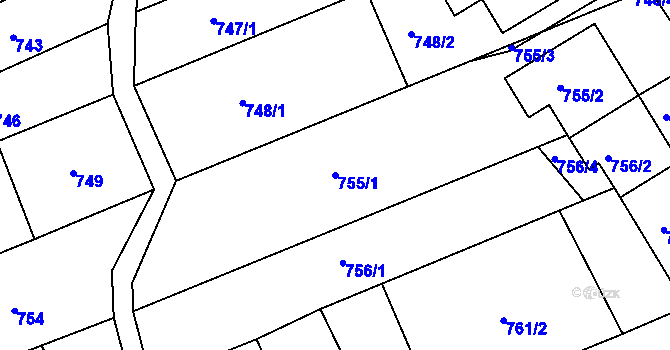 Parcela st. 755/1 v KÚ Nivnice, Katastrální mapa