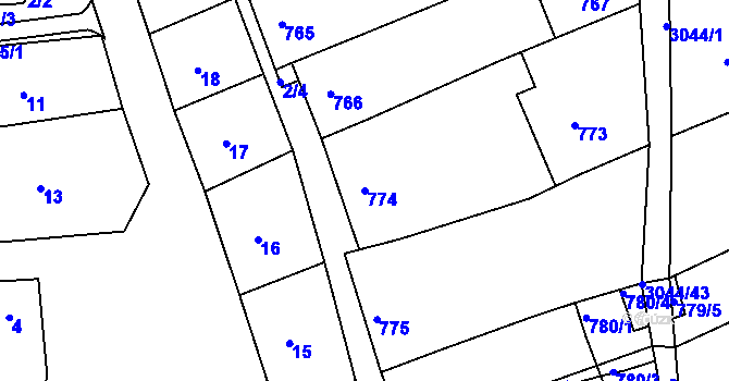 Parcela st. 774 v KÚ Nivnice, Katastrální mapa