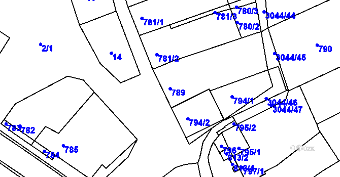 Parcela st. 789 v KÚ Nivnice, Katastrální mapa