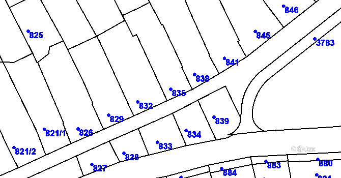 Parcela st. 835 v KÚ Nivnice, Katastrální mapa