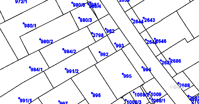 Parcela st. 992 v KÚ Nivnice, Katastrální mapa
