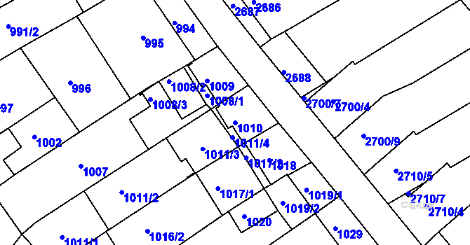 Parcela st. 1010 v KÚ Nivnice, Katastrální mapa