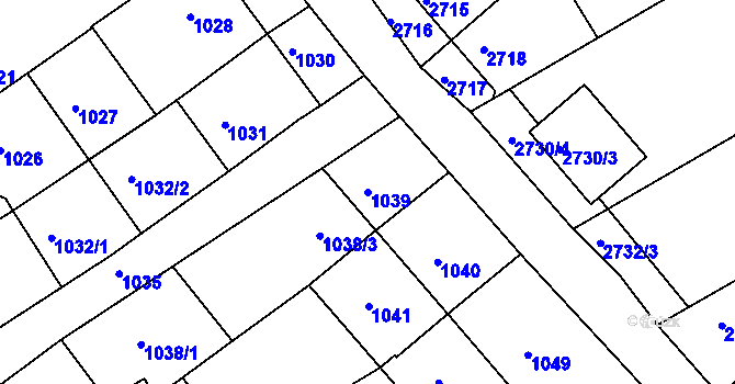 Parcela st. 1039 v KÚ Nivnice, Katastrální mapa