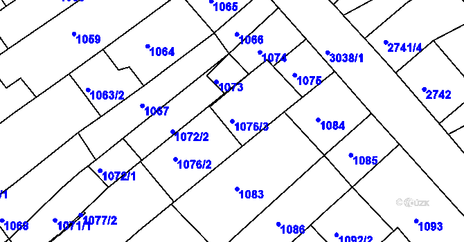 Parcela st. 1076/3 v KÚ Nivnice, Katastrální mapa
