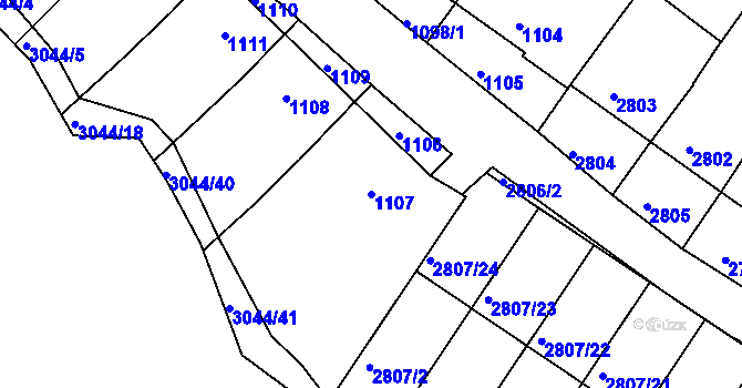 Parcela st. 1107 v KÚ Nivnice, Katastrální mapa