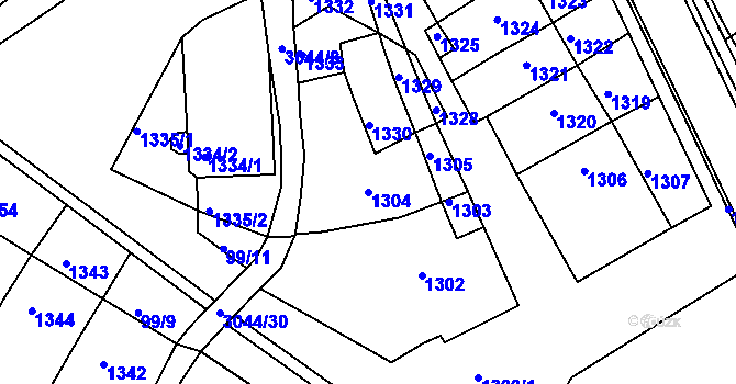 Parcela st. 1304 v KÚ Nivnice, Katastrální mapa