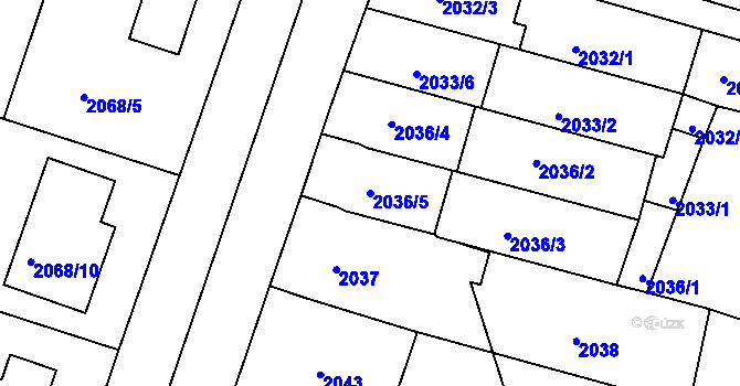 Parcela st. 2036/5 v KÚ Nivnice, Katastrální mapa