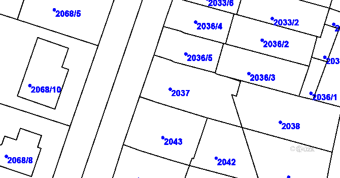 Parcela st. 2037 v KÚ Nivnice, Katastrální mapa