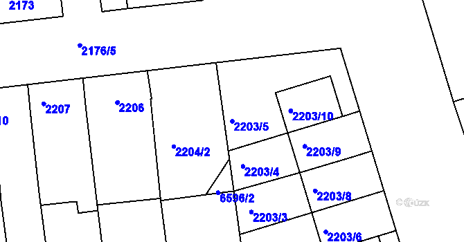 Parcela st. 2203/5 v KÚ Nivnice, Katastrální mapa