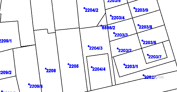 Parcela st. 2204/3 v KÚ Nivnice, Katastrální mapa