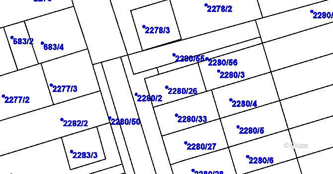 Parcela st. 2280/26 v KÚ Nivnice, Katastrální mapa
