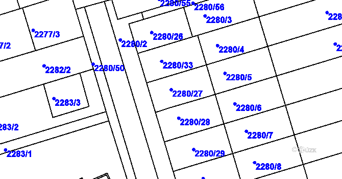 Parcela st. 2280/27 v KÚ Nivnice, Katastrální mapa