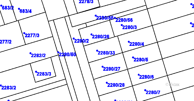 Parcela st. 2280/33 v KÚ Nivnice, Katastrální mapa