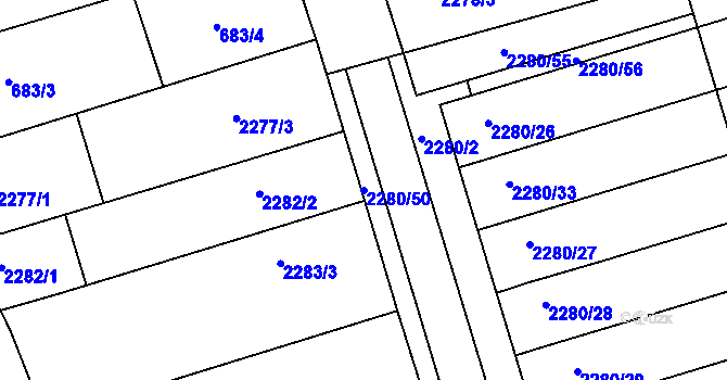 Parcela st. 2280/50 v KÚ Nivnice, Katastrální mapa