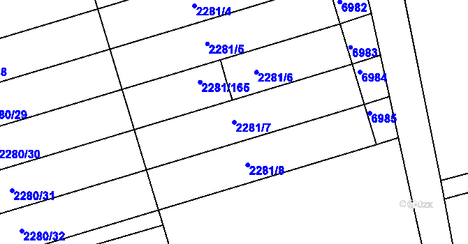 Parcela st. 2281/7 v KÚ Nivnice, Katastrální mapa
