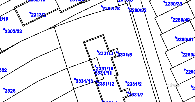 Parcela st. 2331/3 v KÚ Nivnice, Katastrální mapa