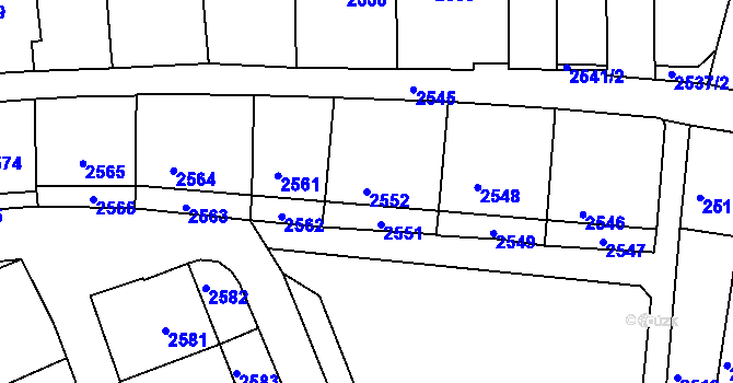 Parcela st. 2552 v KÚ Nivnice, Katastrální mapa