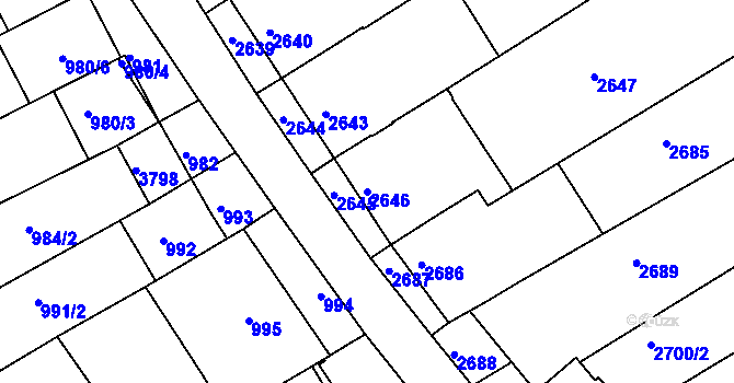 Parcela st. 2646 v KÚ Nivnice, Katastrální mapa