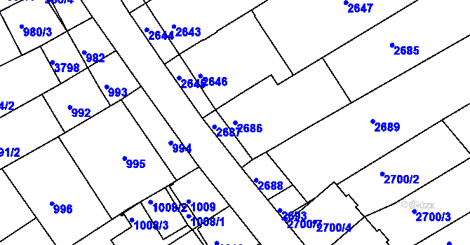 Parcela st. 2686 v KÚ Nivnice, Katastrální mapa