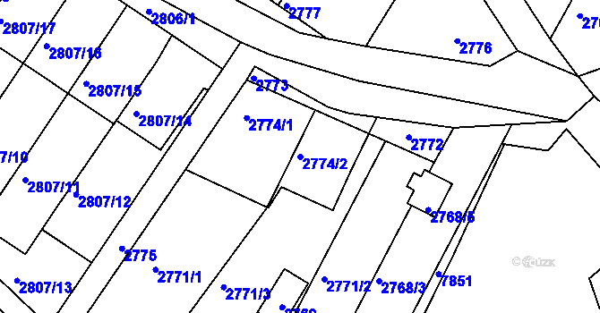 Parcela st. 2774/2 v KÚ Nivnice, Katastrální mapa