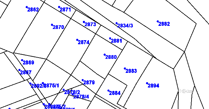 Parcela st. 2880 v KÚ Nivnice, Katastrální mapa
