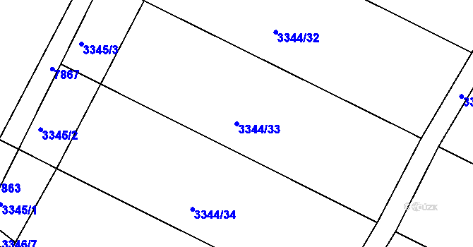 Parcela st. 3344/33 v KÚ Nivnice, Katastrální mapa