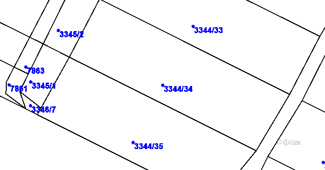 Parcela st. 3344/34 v KÚ Nivnice, Katastrální mapa