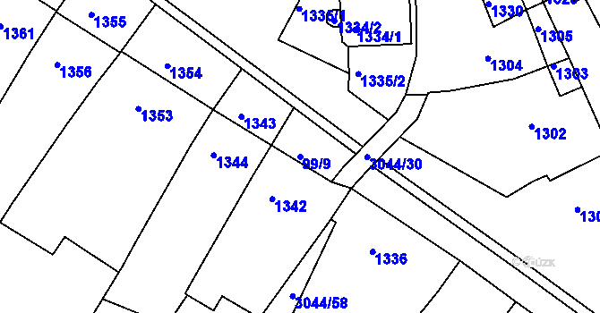 Parcela st. 99/9 v KÚ Nivnice, Katastrální mapa