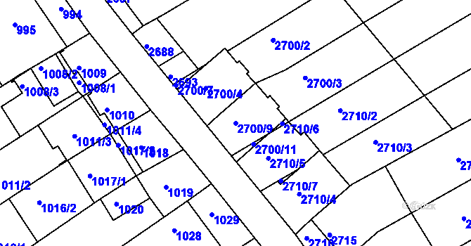 Parcela st. 2700/9 v KÚ Nivnice, Katastrální mapa