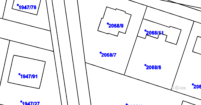 Parcela st. 2068/7 v KÚ Nivnice, Katastrální mapa