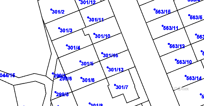 Parcela st. 301/16 v KÚ Nivnice, Katastrální mapa