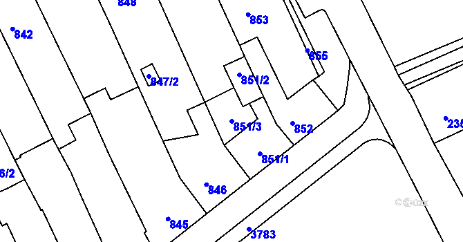 Parcela st. 851/3 v KÚ Nivnice, Katastrální mapa