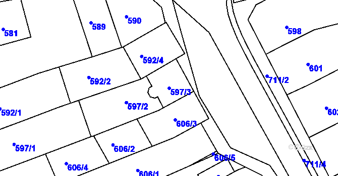 Parcela st. 597/3 v KÚ Nivnice, Katastrální mapa