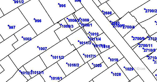 Parcela st. 1011/3 v KÚ Nivnice, Katastrální mapa