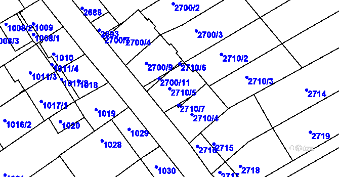 Parcela st. 2710/5 v KÚ Nivnice, Katastrální mapa