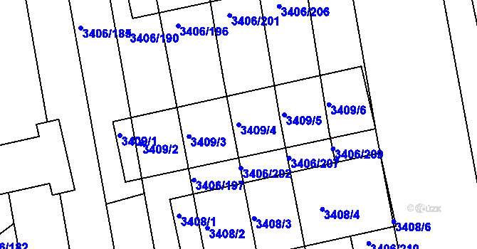 Parcela st. 3409/4 v KÚ Nivnice, Katastrální mapa
