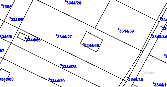 Parcela st. 3344/69 v KÚ Nivnice, Katastrální mapa