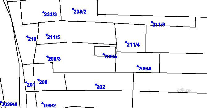 Parcela st. 209/5 v KÚ Nivnice, Katastrální mapa