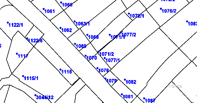 Parcela st. 1071/2 v KÚ Nivnice, Katastrální mapa