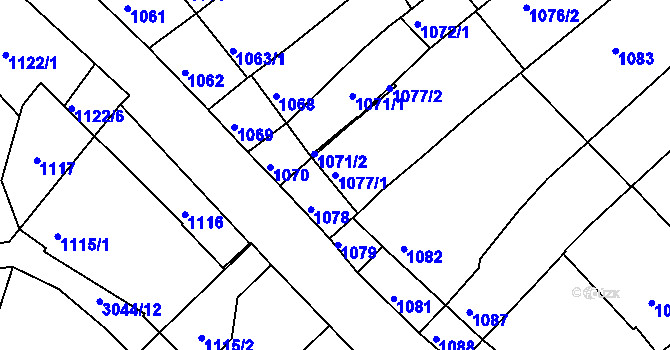 Parcela st. 1077/1 v KÚ Nivnice, Katastrální mapa
